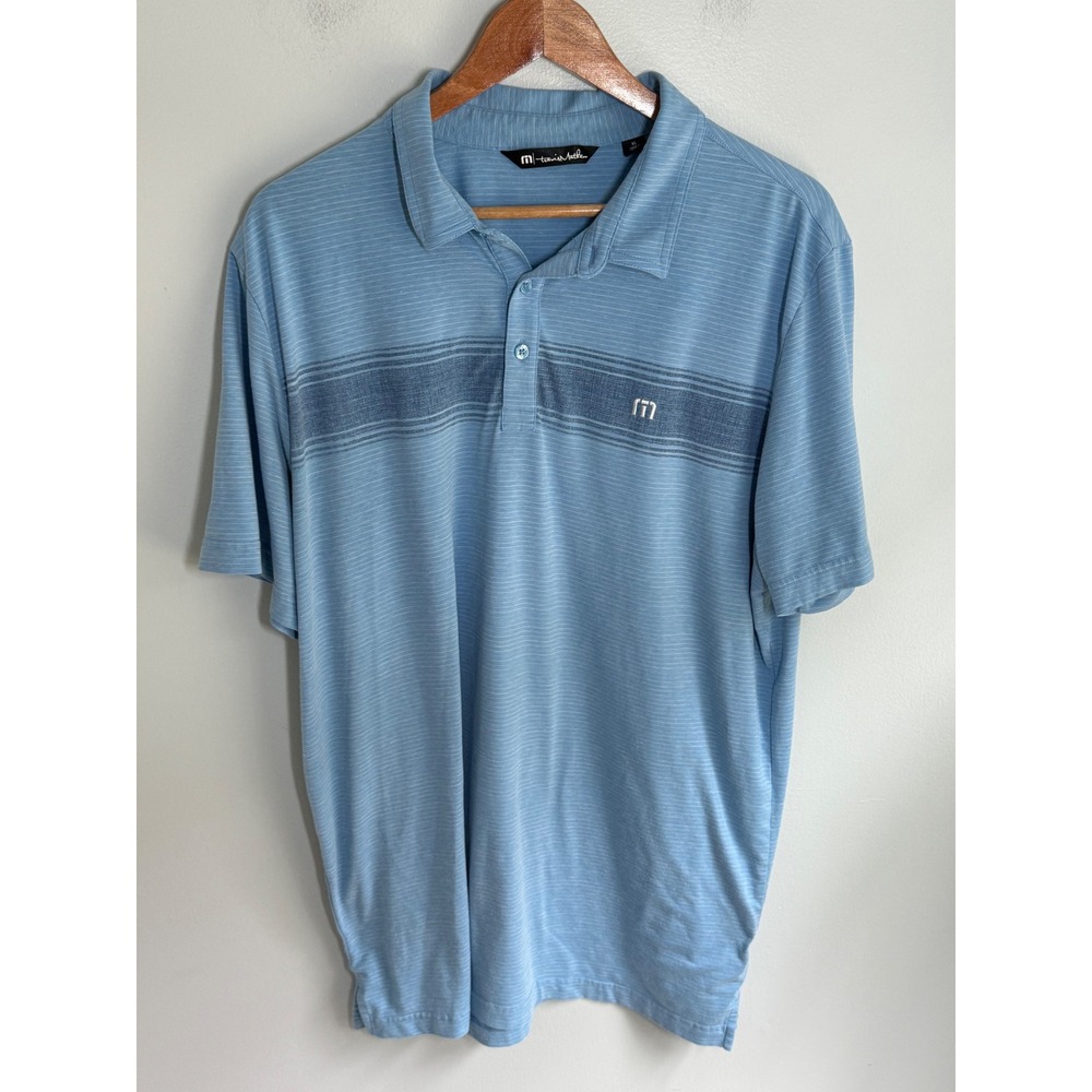 TravisMathew Mens XL Polo Shirt Blue Heathered Stripe Short Sleeve Golf Top
